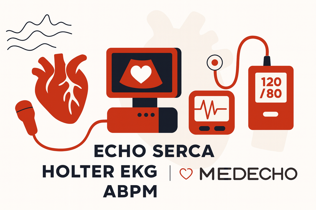 Pakiet kardiologicznych badań MedEcho: Echo serca, Holter EKG, ABPM – licytacje świąteczne -  Serce pod choinkę